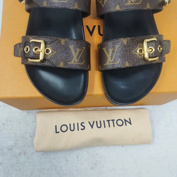 Louis Vuitton Brown Buckle Bom Dia Monogram Flat Slide Sandal - Picture 7 of 13